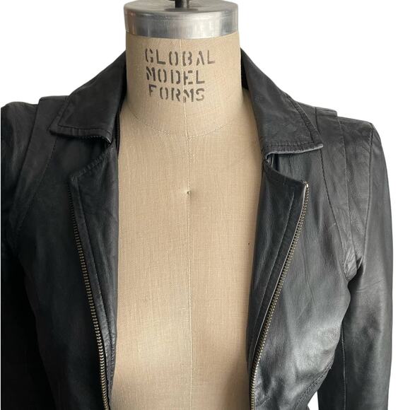 Mango MNG Moto Leather Biker Jacket in Black XSmall Small - Picture 3 of 7
